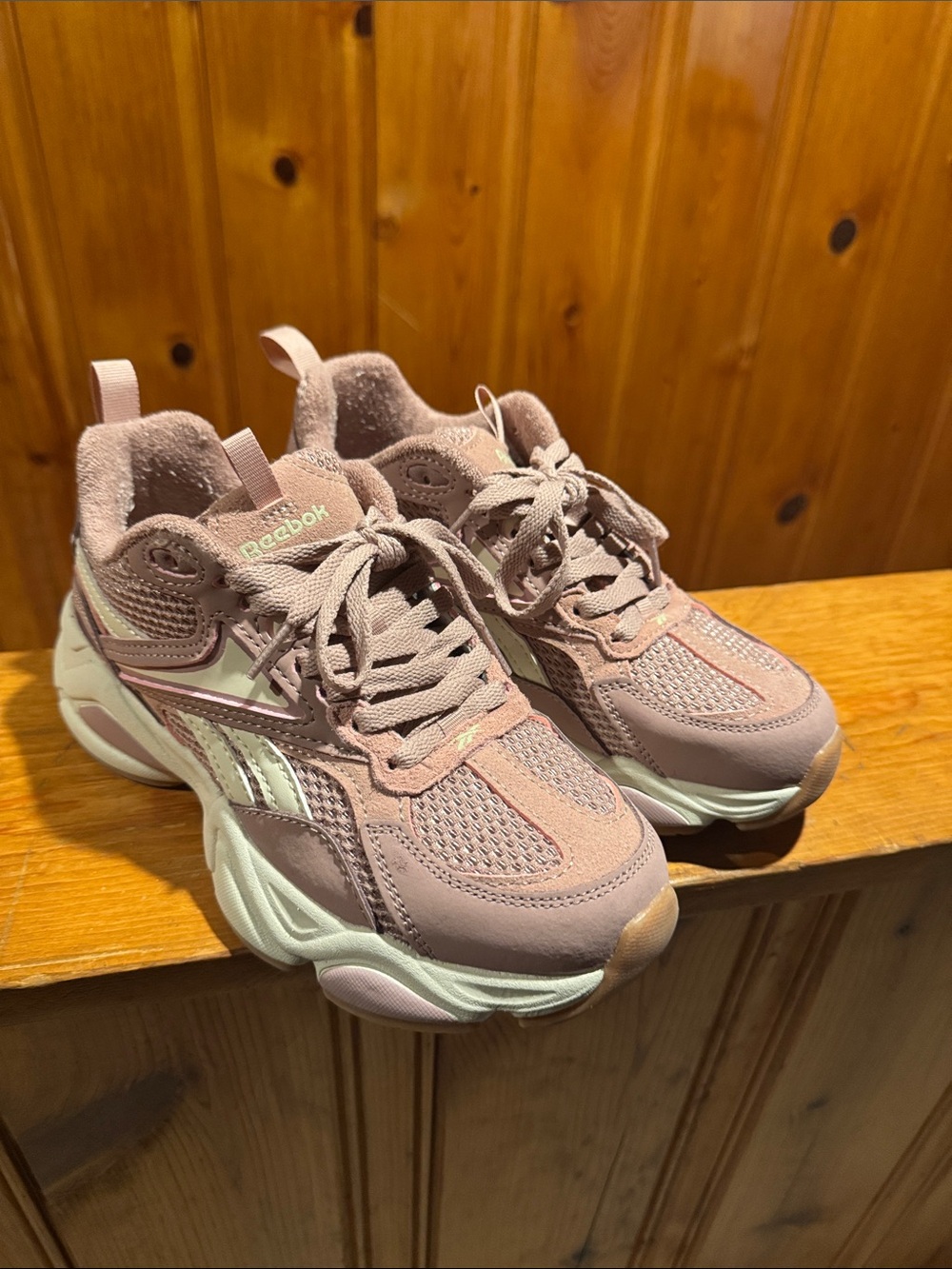 Reebok Women's Dusty Pink and White Chunky Mesh Sneakers